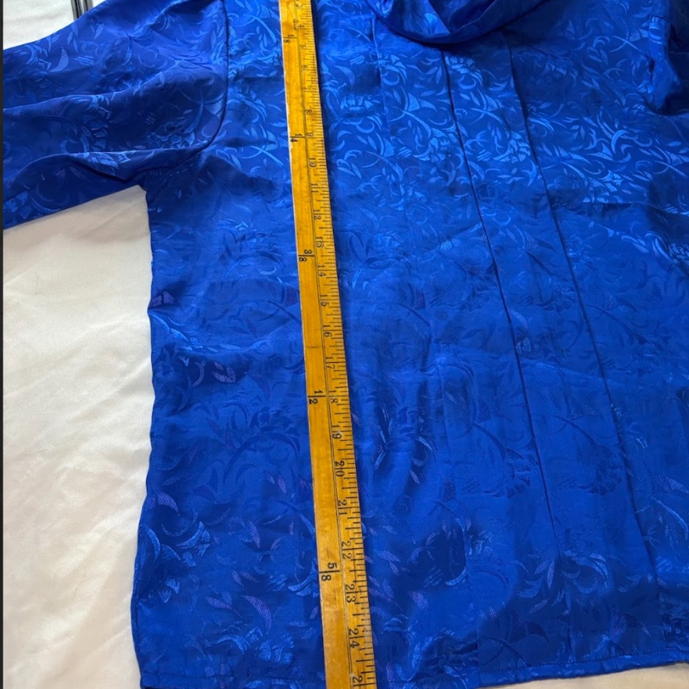 Vintage SK & Company Long Sleeve Blouse Royal Blue Mock Neck/Shoulder Pad Size12 - Picture 9 of 13